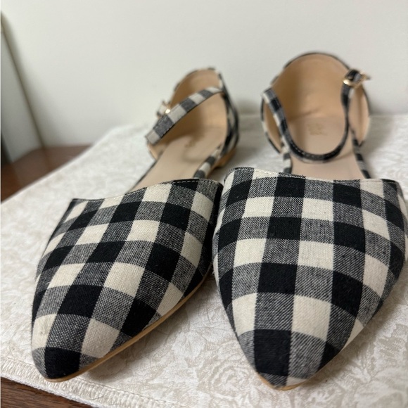 Diba Pointed Toe Gingham Plaid Black/White Flats Sandals Business Casual Size 10 - Picture 5 of 7